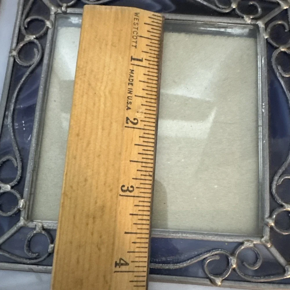 Vintage Stained Glass Picture Frame Purple 3.5